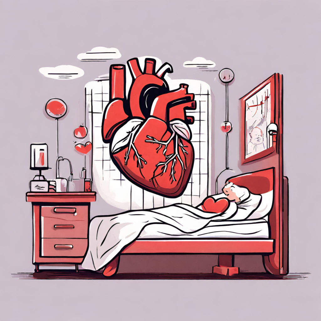 The organ of the heart resting above a bed as a person take a nap in order to symbolize napping for heart health