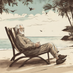 A retired man taking a nap on a chair on the sand at a beach