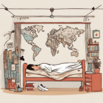 A person taking a nap with a map of the world on the wall to showcase different cultures