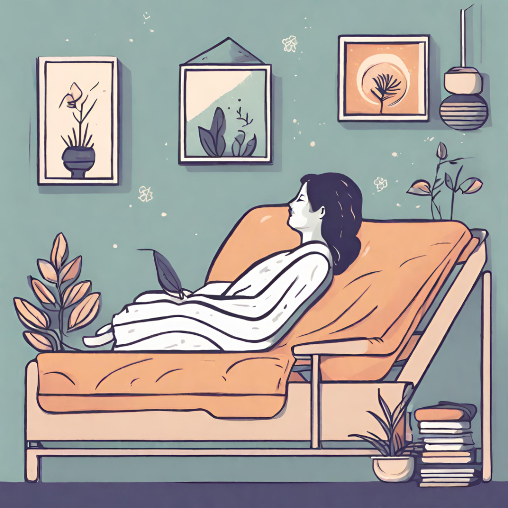 A woman meditating in her stylish apartment as a mindful napping strategy