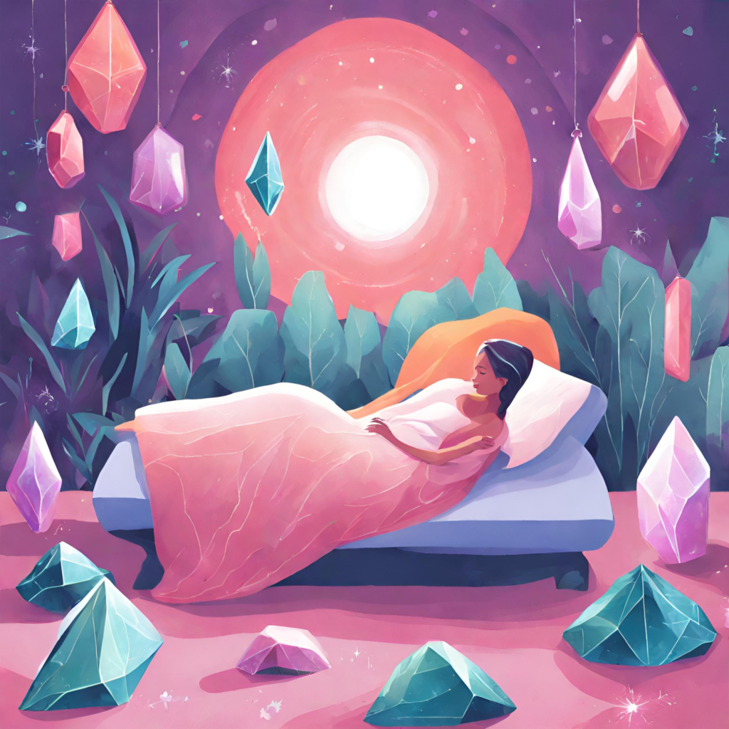 A woman mindful of the Benefits of Crystal Therapy in Enhancing Napping Experience